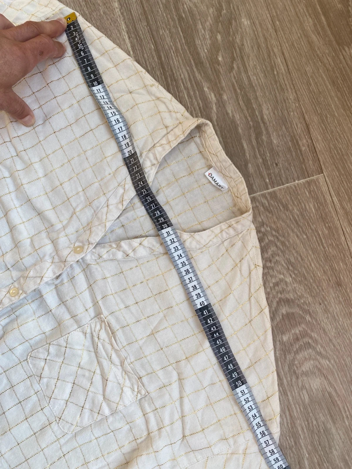 Vestido de descanso / Camisa de dormir com botões xadrez Damart creme tamanho M – photo 4